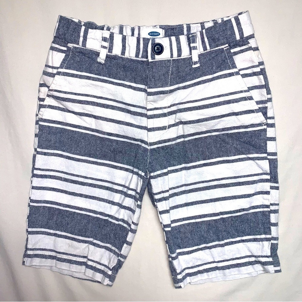 White Blue Striped Preppy Shorts Boy’s 8 Adjustable Waist Lightweight Fall trend